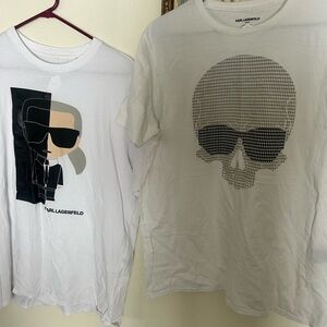 2 Karl Lagerfeld White T-Shirts with Graphic Designs size Large